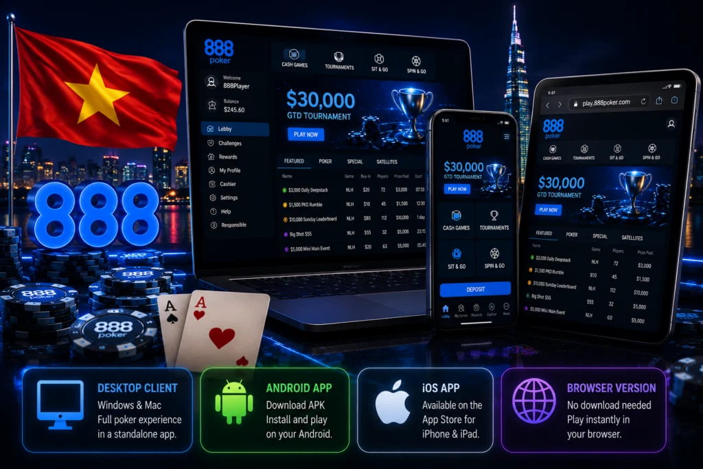 888 Poker desktop mobile and browser versions comparison